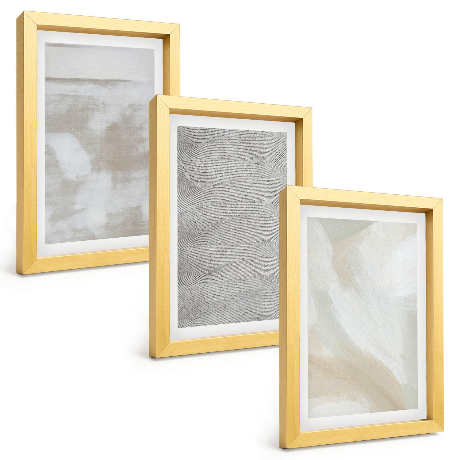 BILDER SET 3er Set - 20x30 cm Goldrahmen - Abstraktes modernes Design - Goldfarben, Kunststoff (20/30cm) - TULUP
