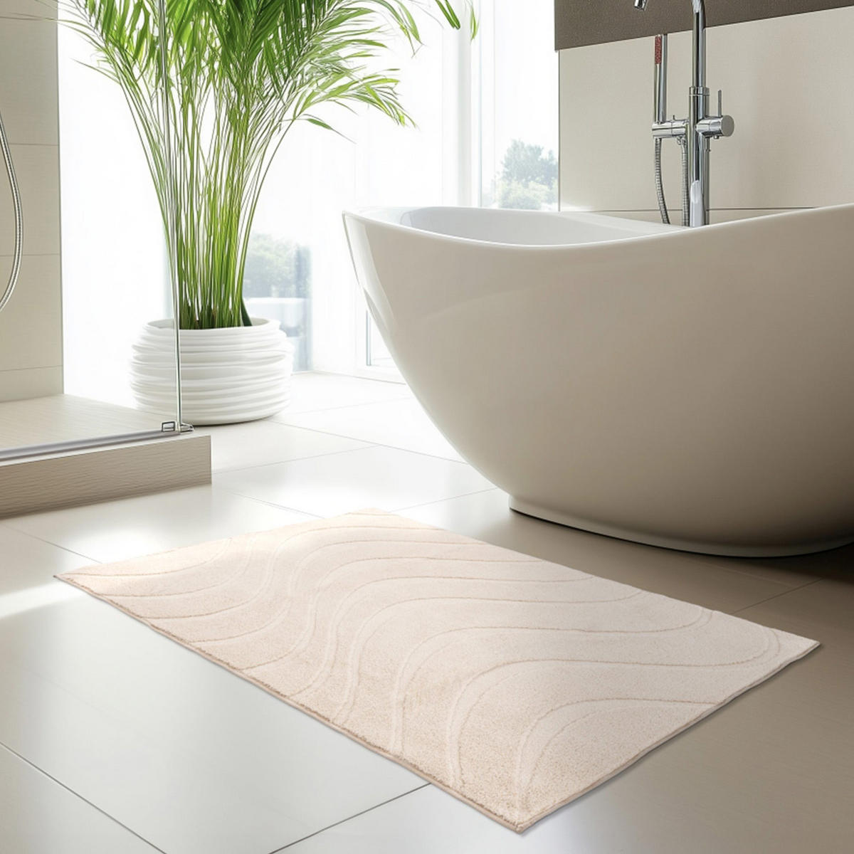 BADTEPPICH Waschbar Bath Waves 400 Beige 40x60 cm - Beige, Textil (40/60cm) - carpet city