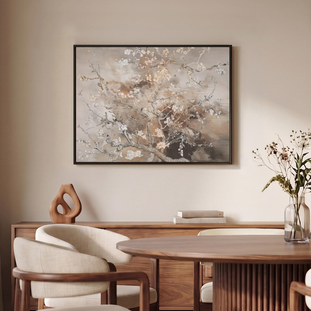LEINWAND Bilder mit Rahmen - Mandelblüte - Kunst - Van Gogh - Beige - Abstrakt - 70x50 - Braun, Textil (70/50cm) - MuchoWow