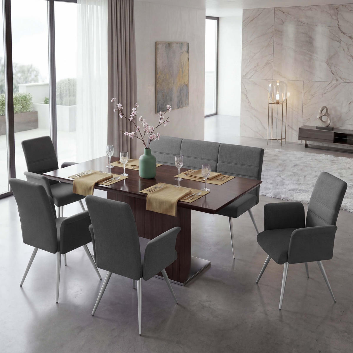 ESSZIMMER-SET Grau 4er-Set - Grau, Textil (160/99/68cm) - Jamb