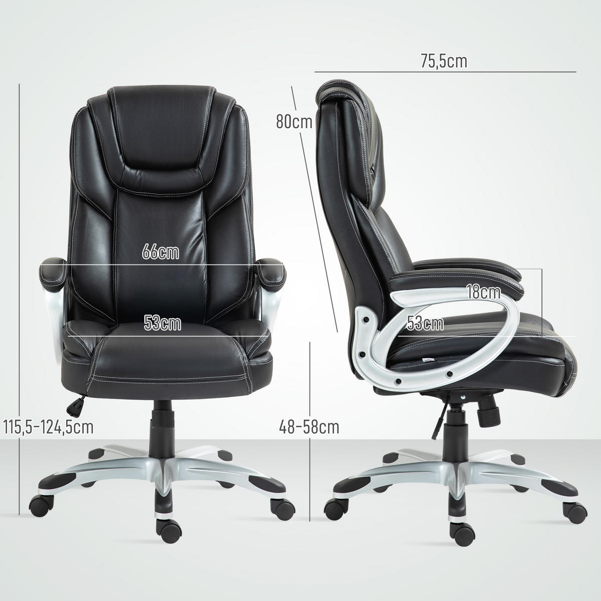 CHEFSESSEL DE-11738 66/75,5/115,5-124,5 cm Schwarz - Schwarz, Metall (75.5/124.5/66cm) - ComfortXL