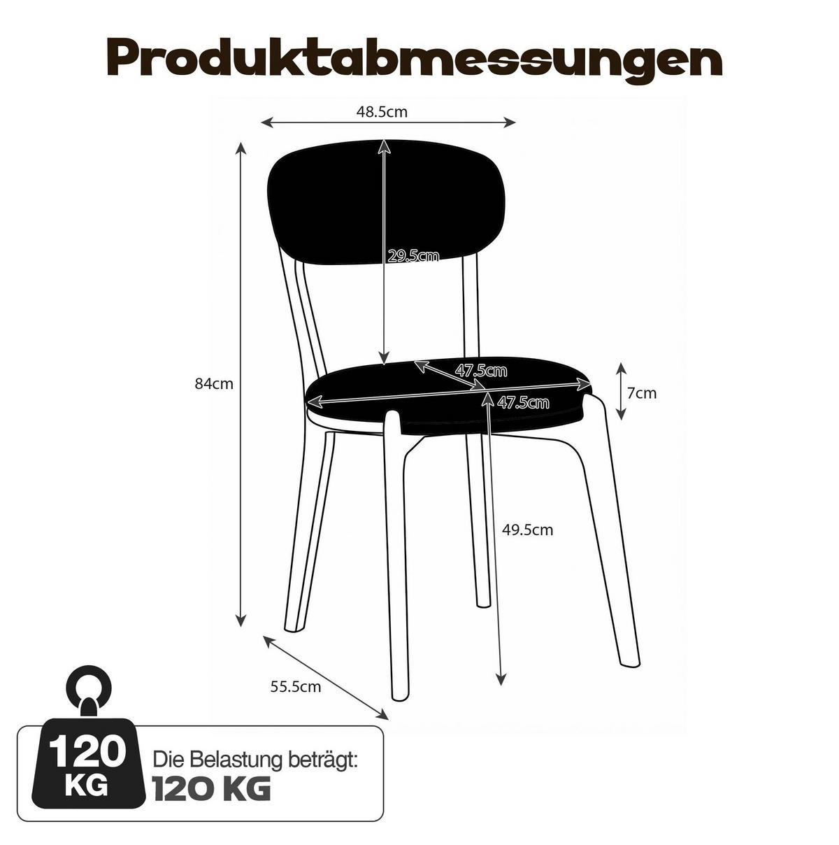 ESSSTUHL 2er-Set 55,5 x 48,5 x 84 cm Leinenstoff Schwarz - Schwarz, Holz (55.5/84/48.5cm) - Meubliv