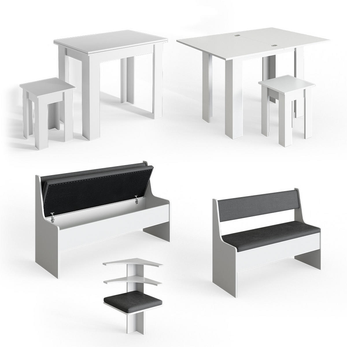 ECKBANKGRUPPE Roman Weiß 180 x 41.5 cm mit Tisch - Anthrazit/Weiß, Holzwerkstoff (180/80/150cm) - Vicco