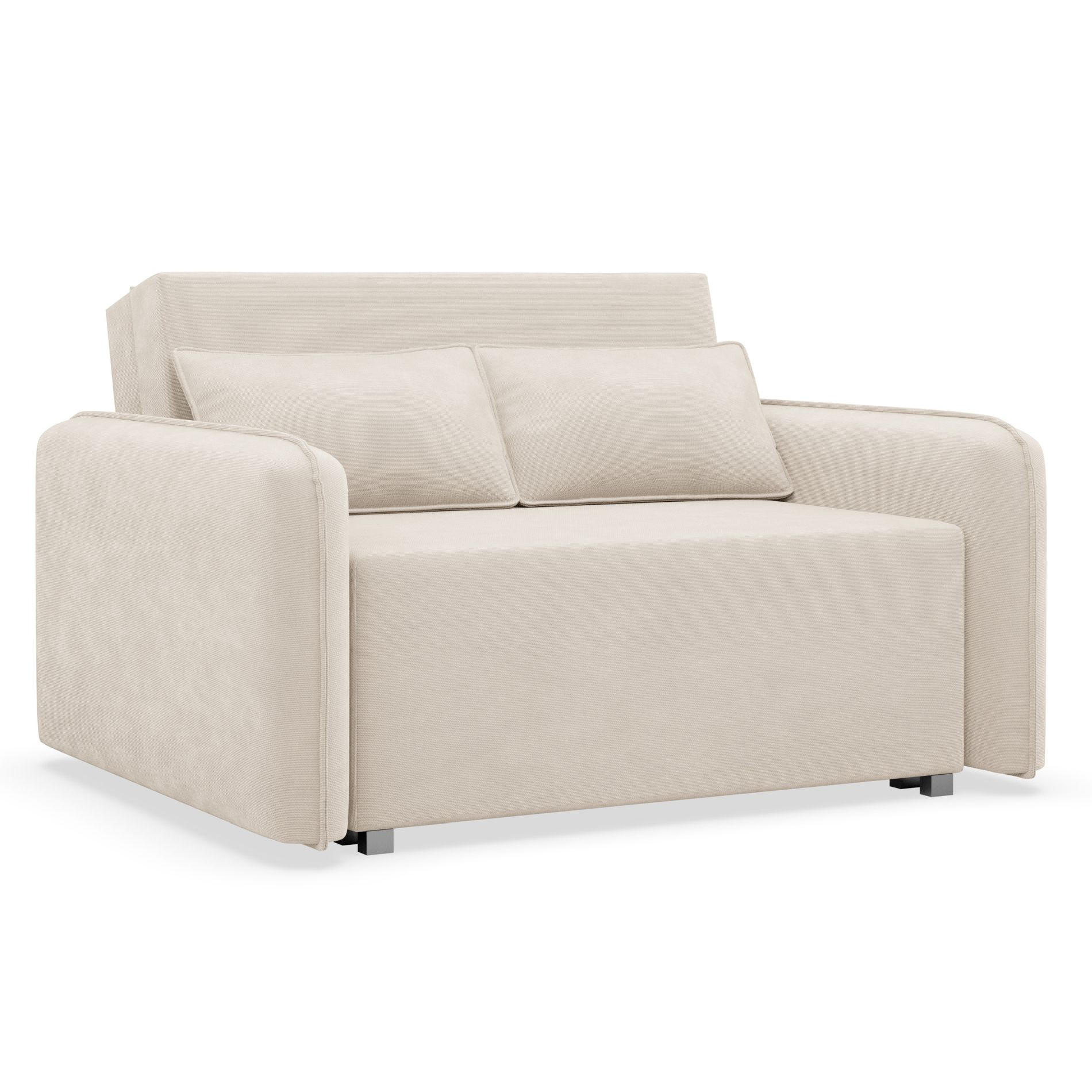 2-SITZER SCHLAFSOFA Duelia Hellbeige, hydrophobe Chenille - Ecru/Schwarz, Textil/Metall (144/85/124cm) - Selsey