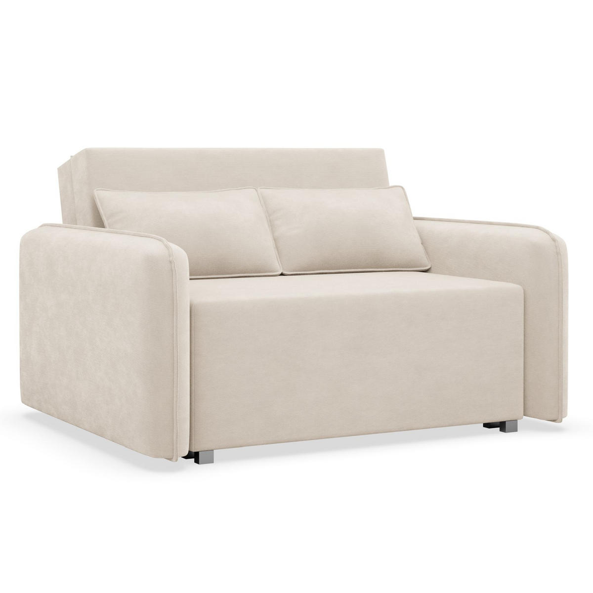 2-SITZER SCHLAFSOFA Duelia Hellbeige, hydrophobe Chenille - Ecru/Schwarz, Textil/Metall (144/85/124cm) - Selsey