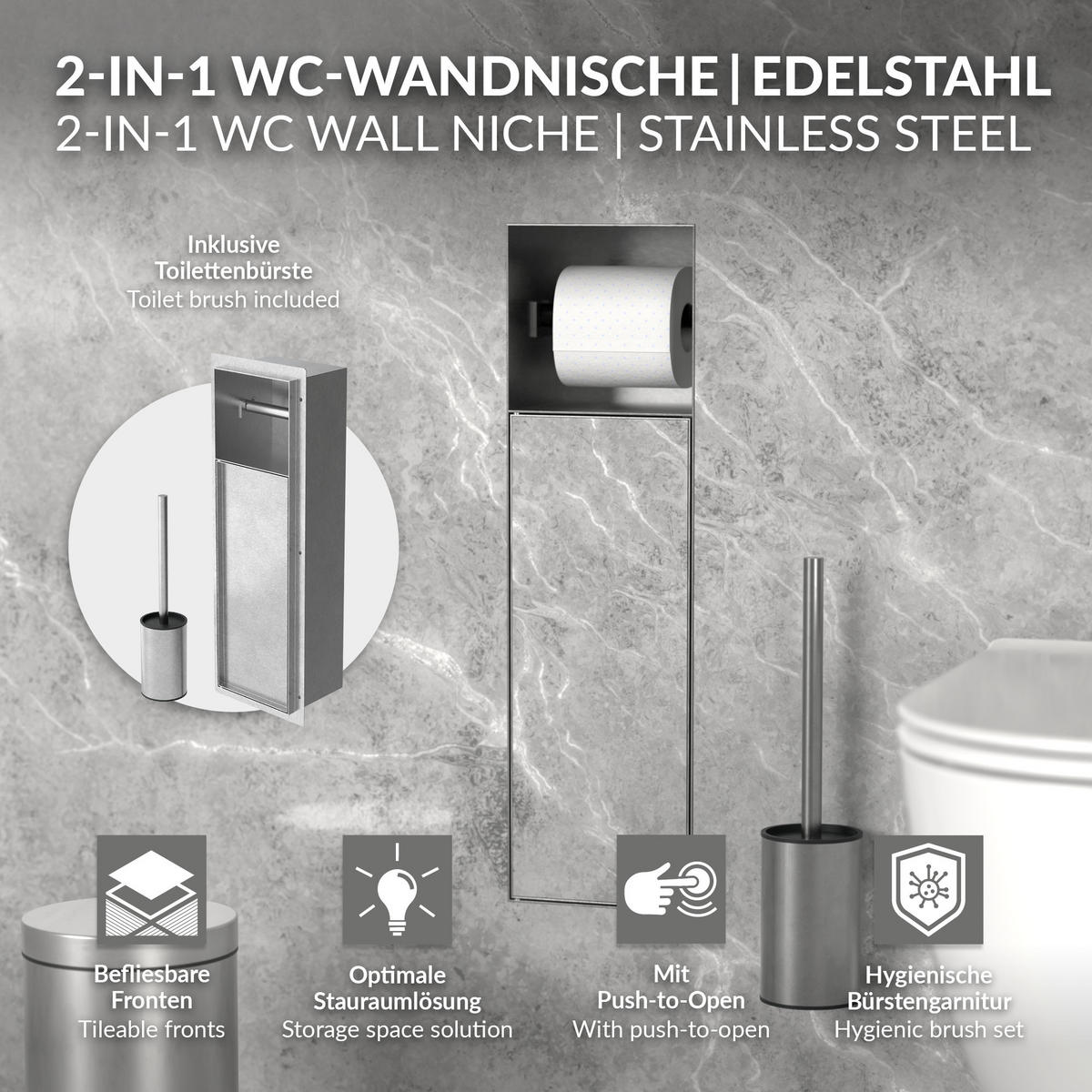 ZÁVĚSOVÝ SKŘÍŇOVÝ MODUL WC z nerezové oceli, stříbrný, 60 x 20 x 14 cm - stříbrná, kov (14/60/20cm) - LuxeBath