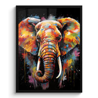 GERAHMTES BILD Elefant - Graffiti - Schwarz - Tiere - Farben 60x80 cm - Schwarz, Papier (60/80cm) - MuchoWow