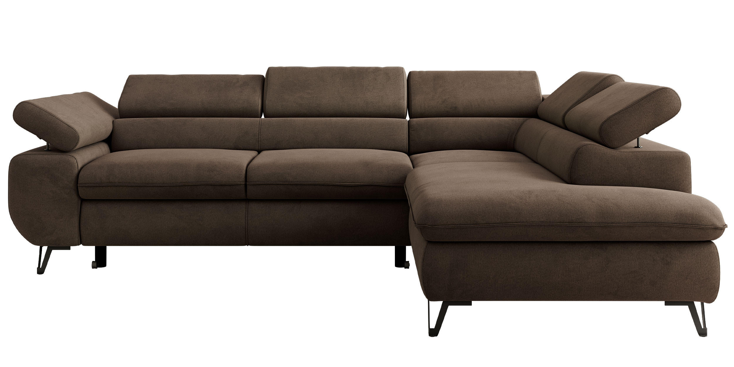 ECKSOFA PABLO L Braun Velvet - Rechts Seite - Schwarz/Braun, Textil/Metall (273/208cm) - MKS