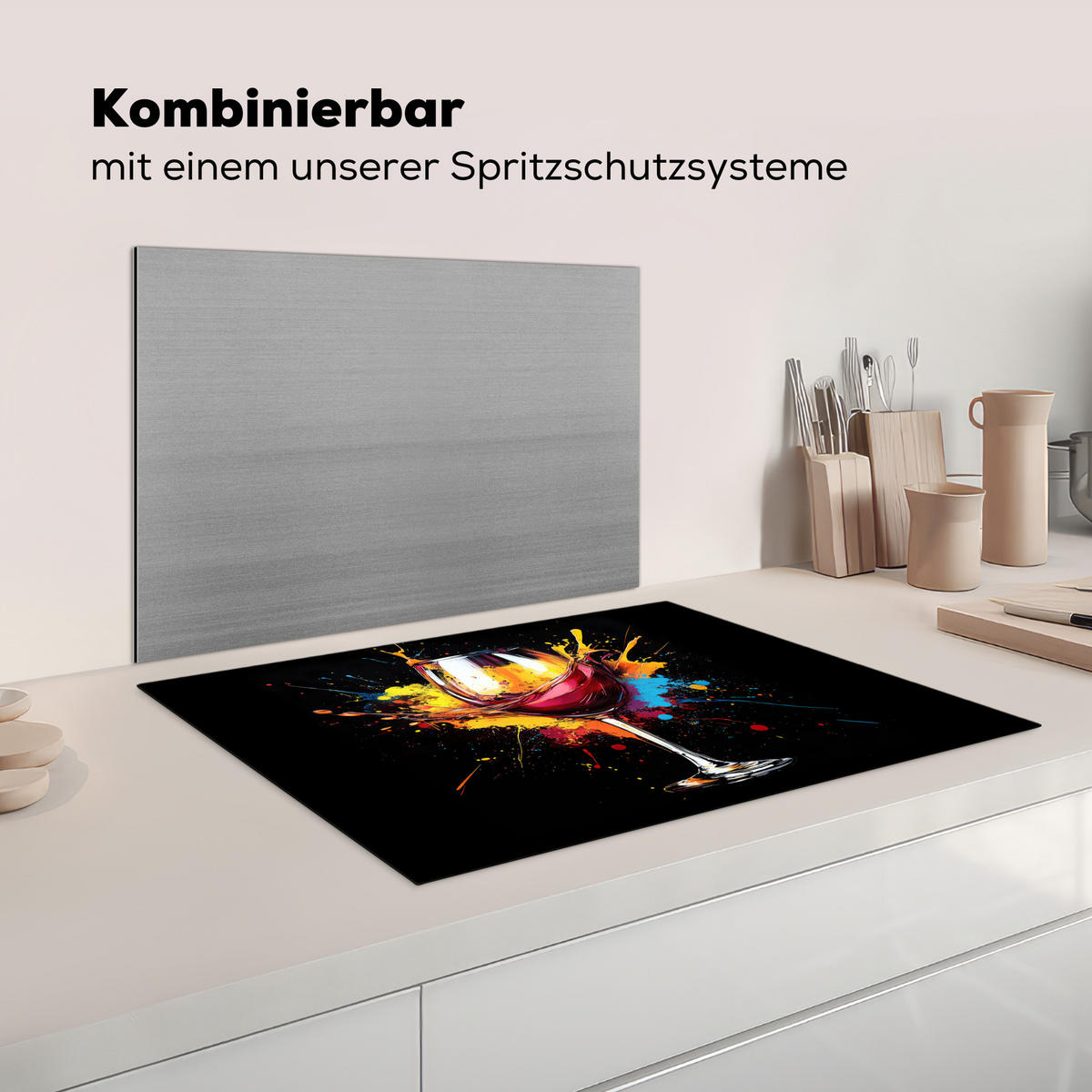 HERDABDECKPLATTE Wein - Glas - Graffiti - Getränk - Rot - Farbe 75x52 cm - Weinrot, Kunststoff (75/52/0.2cm) - MuchoWow