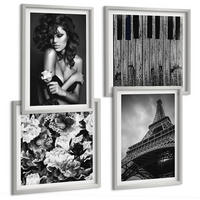BILDER SET 4er Set - 50x50 cm & 40x60 cm Silberner Rahmen - Porträt einer Frau mit einer Eiffel-Rose - Silberfarben, Kunststoff (50/50cm) - TULUP