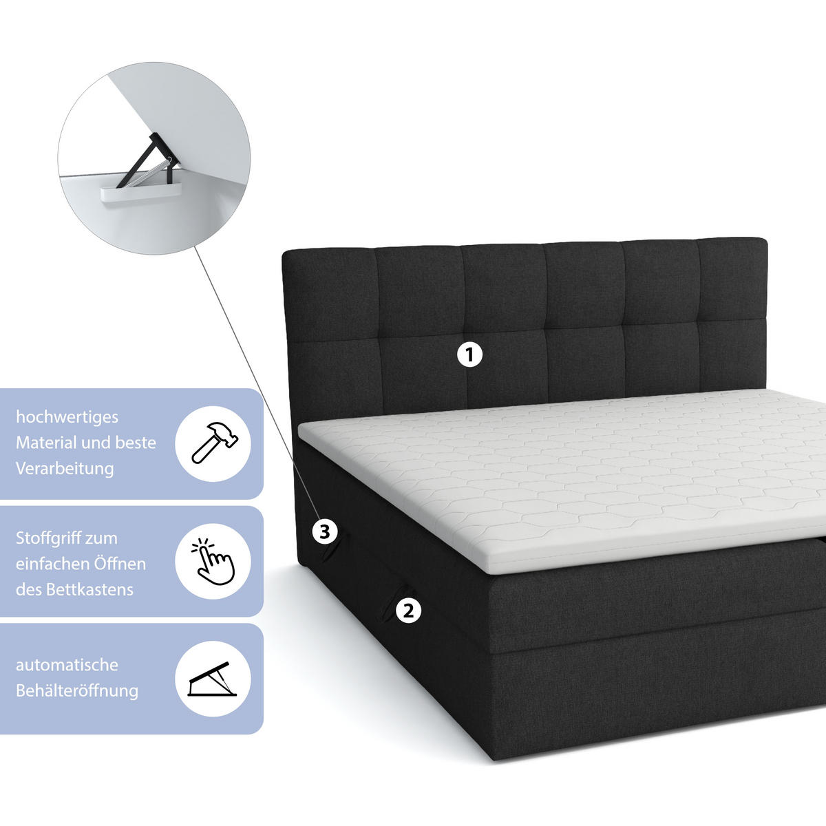 BOXBETT Doppelbett Corino Schwarz 180x200 cm - Schwarz, Naturmaterialien (180/200cm)