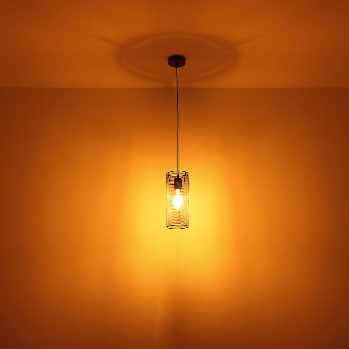 HÄNGELEUCHTE Metallgeflecht Schwarz matt - Schwarz, Metall (12/12/120cm) - Globo Lighting