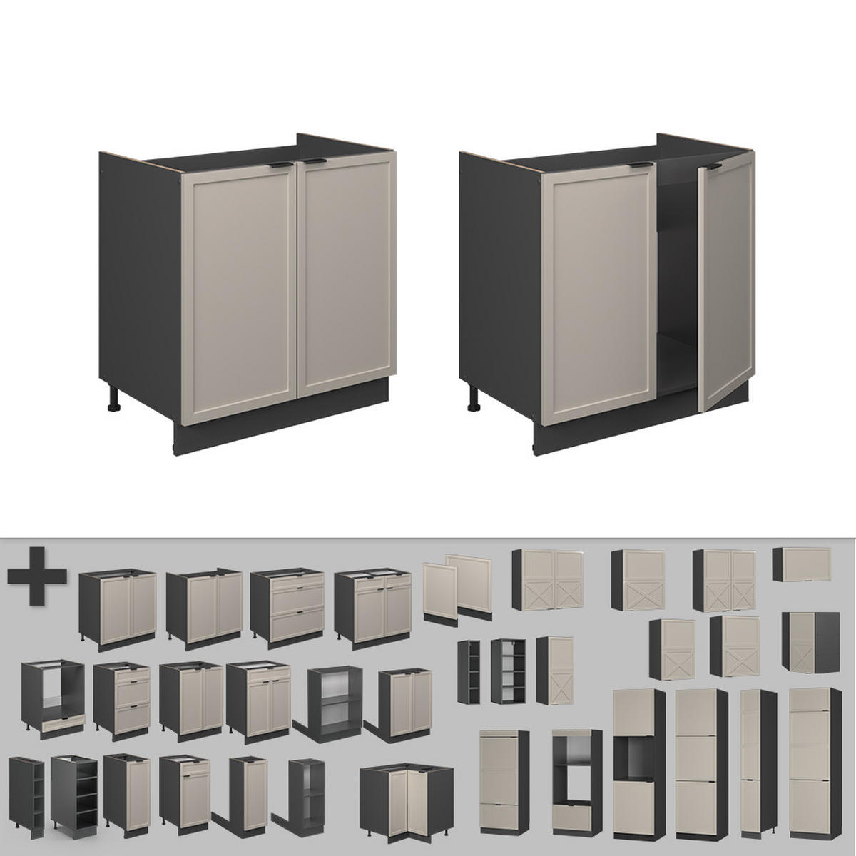 SPÜLENUNTERSCHRANK Fame-Line GrauBeige 80 cm, AP Eiche - Anthrazit/Grau, Holzwerkstoff (80/82/60cm) - Vicco