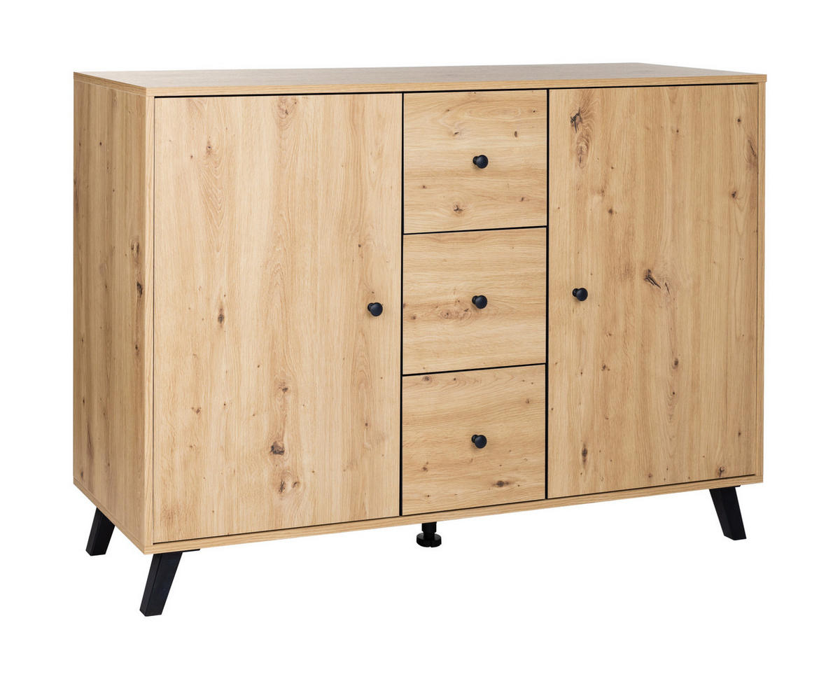 SIDEBOARD Kommode Berlin - Schwarz/Eiche Artisan, Holzwerkstoff/Metall (130/92/40cm) - arthur berndt