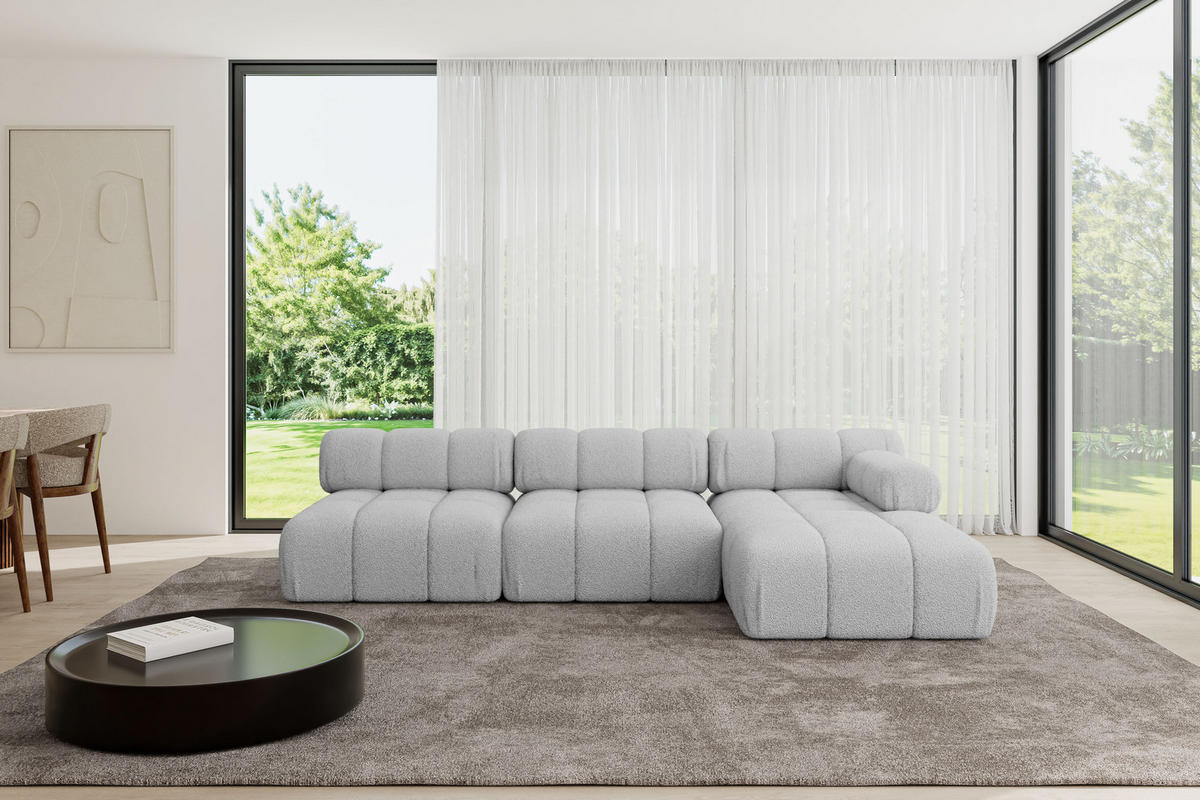 ECKSOFA modulares Sofa Razon-L2 - 285x160x70 cm Hellgrau Bouclé - Hellgrau, Holzwerkstoff/Textil (285/160cm) - ALTDECOR