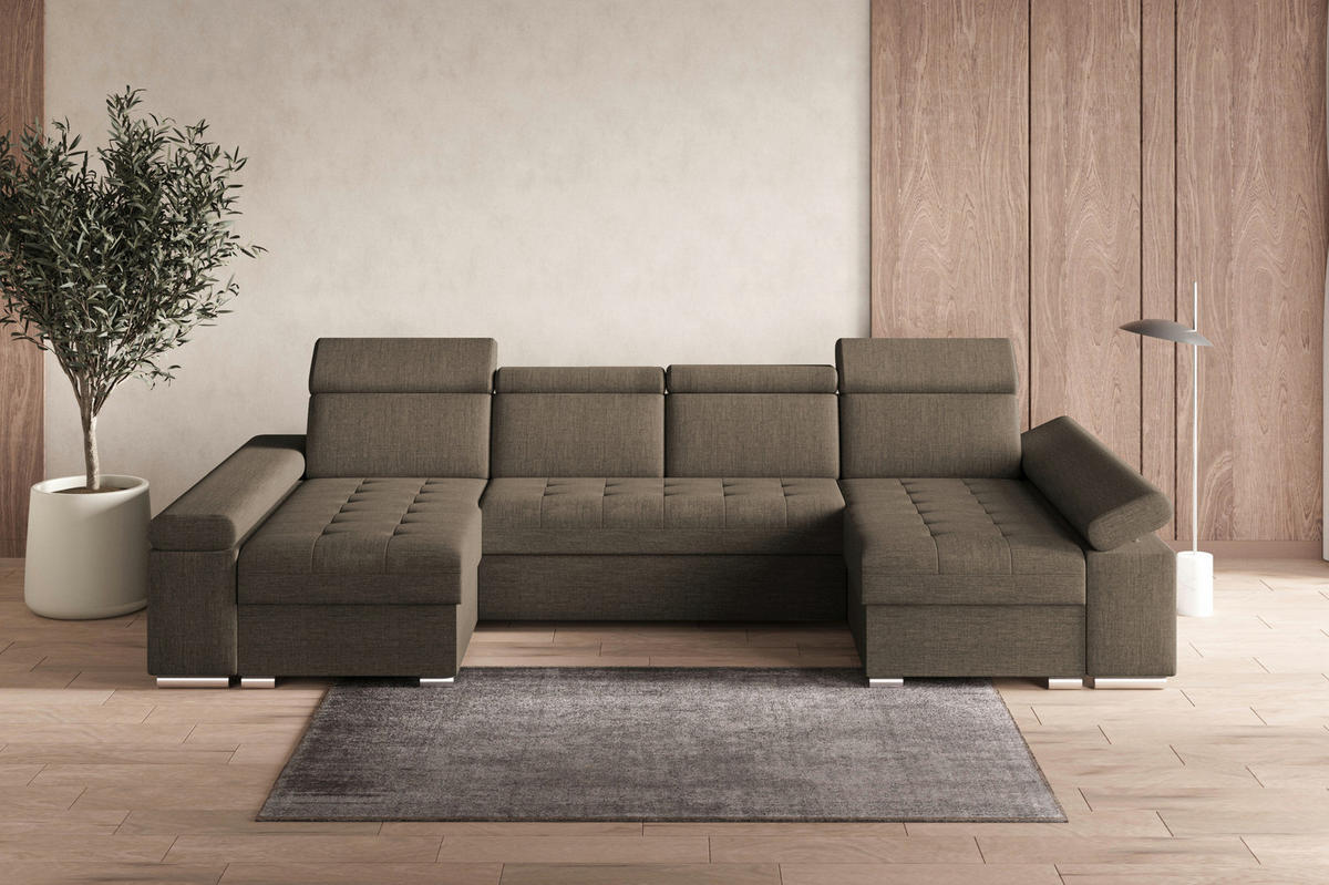 WOHNLANDSCHAFT - Ecksofa U - Luka U - Braun (Twist 06) - Braun, Holzwerkstoff (330/94/168cm) - Möblo