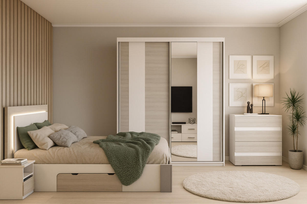 DOPPELBETT HEAVEN 160/200 in Weiß/Kathult/Grau mit LED-Beleuchtung - Eichefarben/Weiß, Holzwerkstoff (160/200cm) - Deine Möbel 24