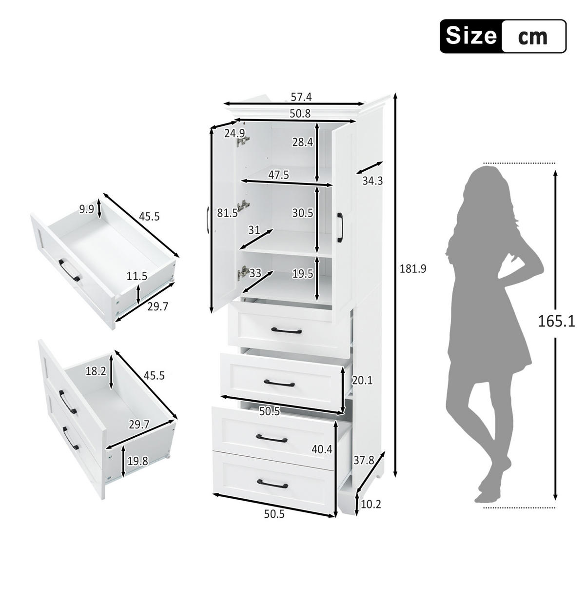 HOCHSCHRANK 60/40/180 cm aus MDF mit Sanftschluss und verstellbaren Einlegeböden Weiß - Weiß, Holzwerkstoff (57/180/38cm) - Modenvie