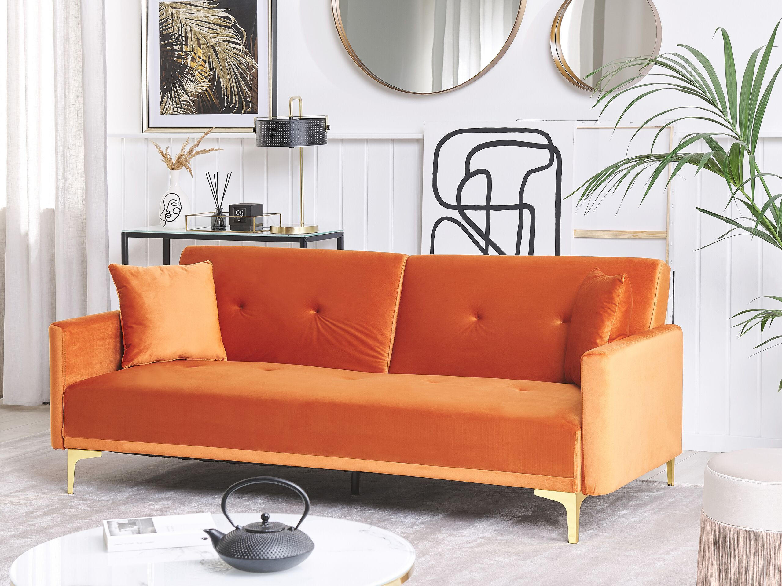 3-SITZER-SCHLAFSOFA Samtstoff Orange Lucan - Orange, Textil (190/75/90cm) - Beliani
