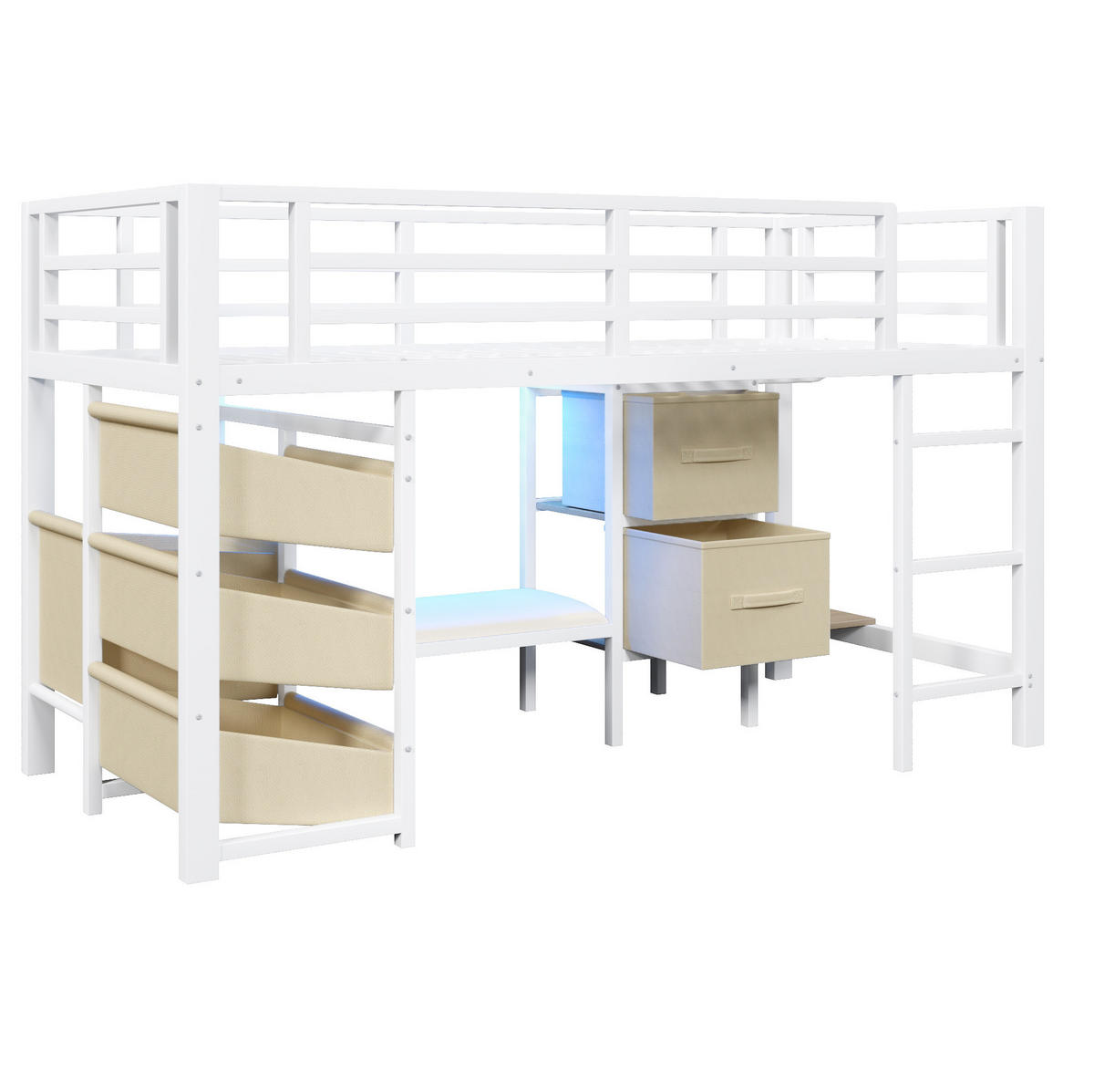 HOCHBETT 90/200 cm aus Metall mit LED-Beleuchtung und Stauraum in Weiß - Weiß, Metall (90/200cm) - Flora Grace