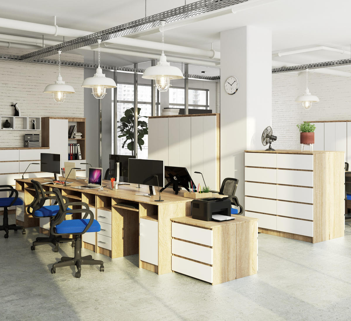 SCHREIBTISCH Eiche Sonoma, Weiß 74/124/52 - Weiß/Sonoma Eiche, Holzwerkstoff (52/124/74cm) - RAUMHIRSCH FURNITURE