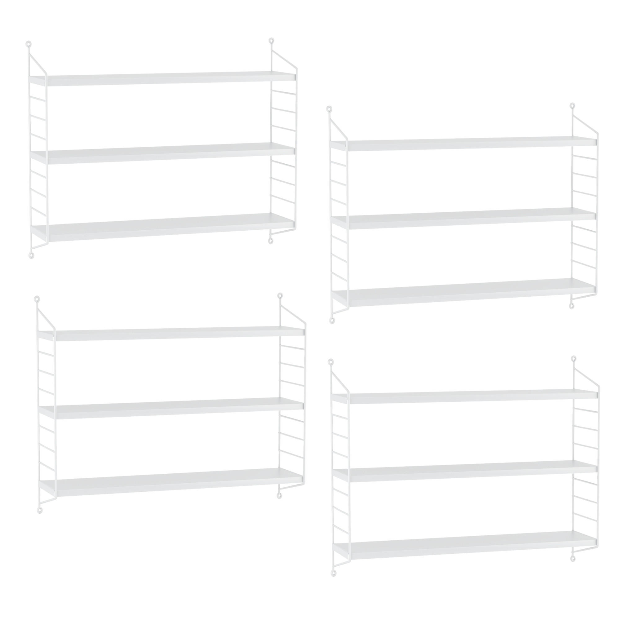 SADA NÁSTĚNNÝCH POLIČEK 4 KS Strängnäs - bílá, kov (60/50/15cm) - [en.casa]