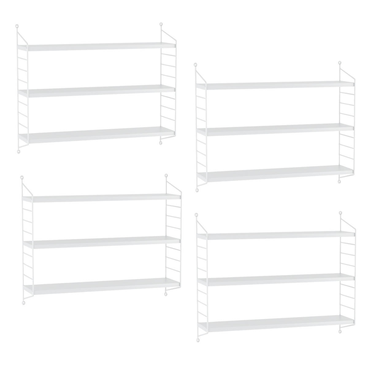 SADA NÁSTĚNNÝCH POLIČEK 4 KS Strängnäs - bílá, kov (60/50/15cm) - [en.casa]