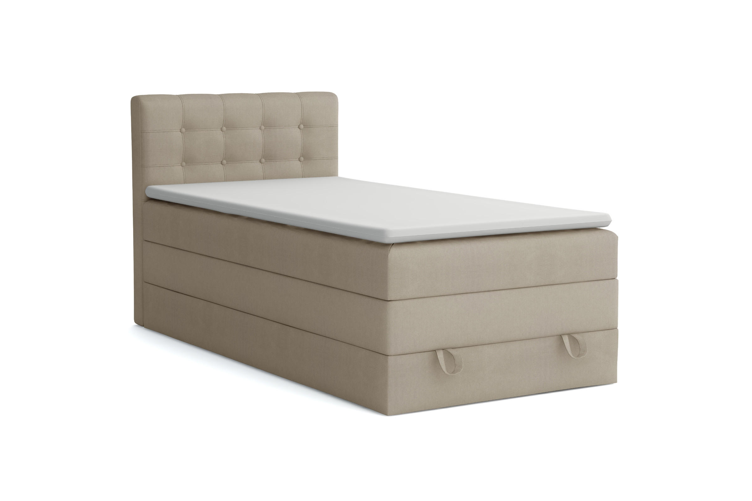 BOXSPRINGBETT JUNG 1 100/200 Velours Beige mit Matratzen H3 + H4 - Beige, Holz/Holzwerkstoff (100/200cm) - Deine Möbel 24