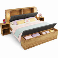 BETT 180/200 mit Bettbank, USB und Leselampen in Eiche - Eichefarben/Grau, Holzwerkstoff/Textil (180/200cm) - EVRYAE
