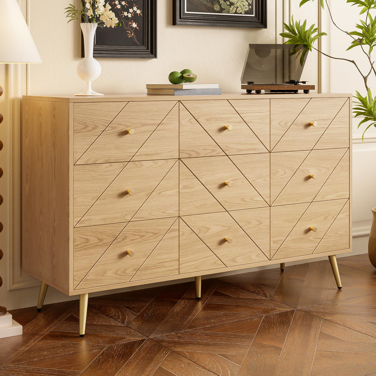 KOMMODE 9 Schubladen Metallbeine - Naturfarben, Holzwerkstoff (120/80/39cm) - Fortuna Lai