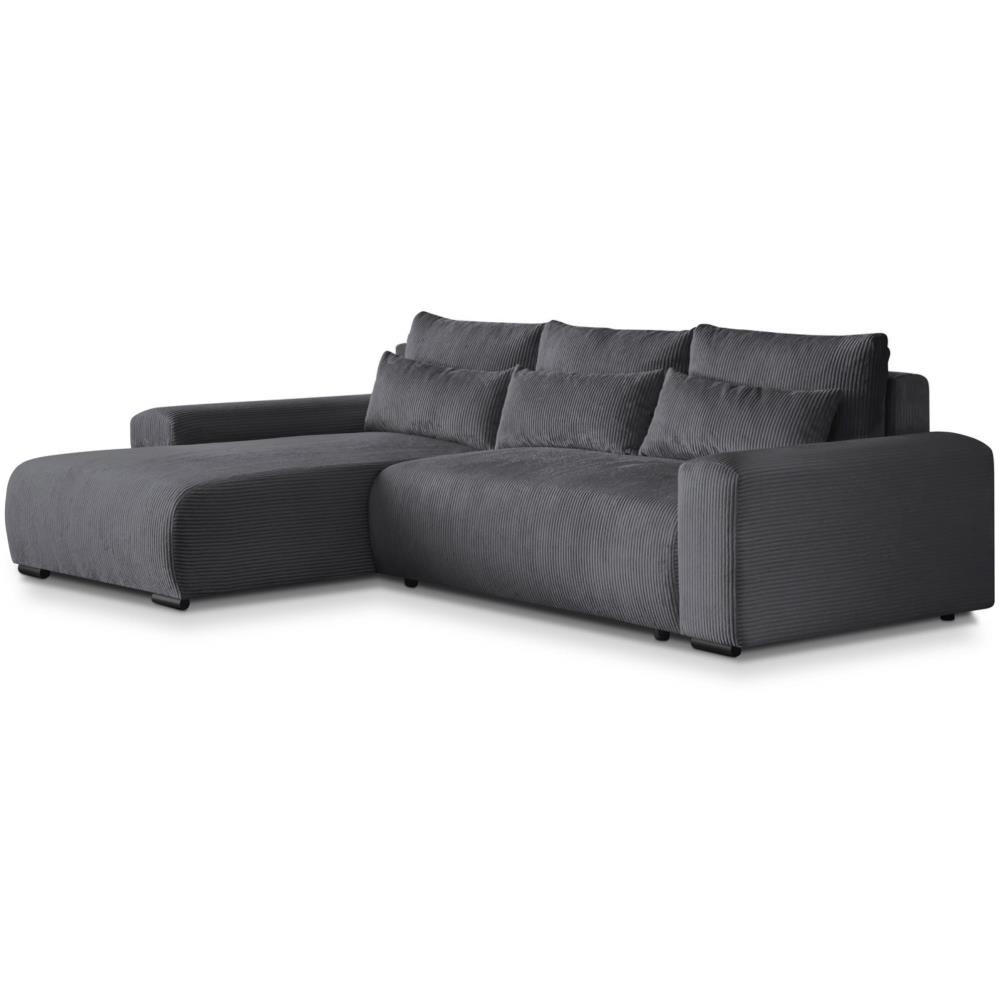 ECKSCHLAFSOFA Benny dunkelgrau links - Dunkelgrau/Schwarz, Kunststoff/Textil (271/185cm) - Beautysofa
