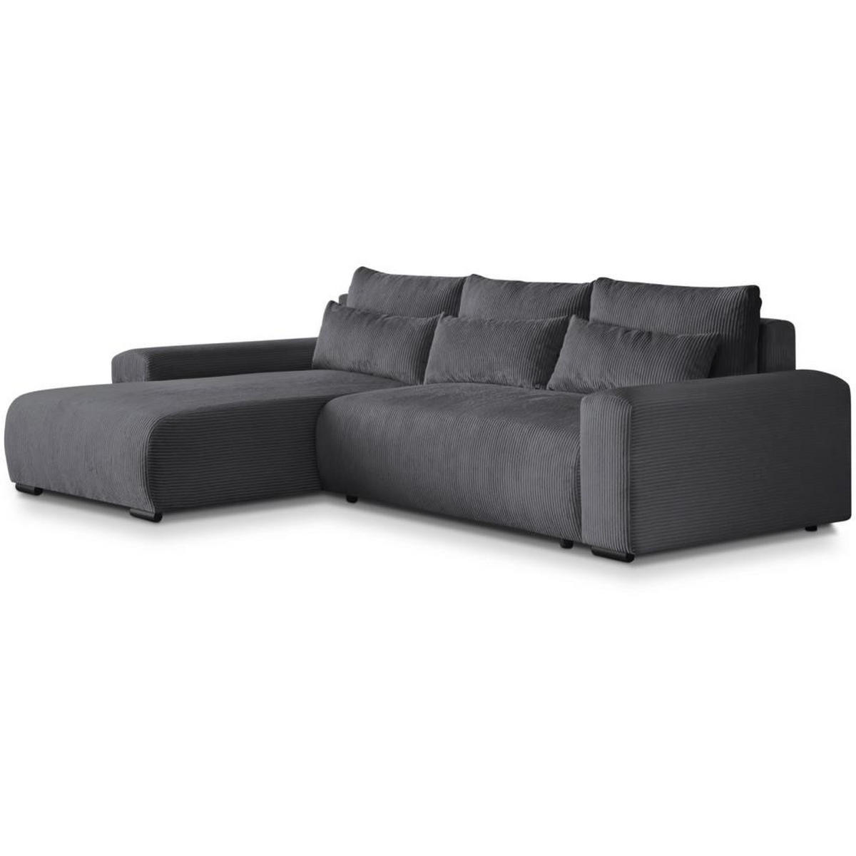 ECKSCHLAFSOFA Benny dunkelgrau links - Dunkelgrau/Schwarz, Kunststoff/Textil (271/185cm) - Beautysofa