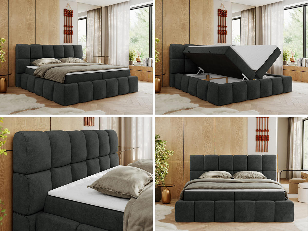 BOXBETT NIRA 140/200 - Dunkelgrau Strukture - H3 - Dunkelgrau, Holz/Textil (140/200cm) - MKS