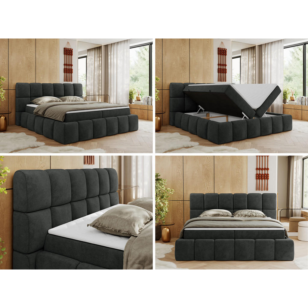 Thumbnail - MKS Boxbett, Dunkelgrau, Textil, 2-Sitzer, H4, 7-Zonen, Rechteckig, 200x200 cm, Oeko-Tex®, Schlafzimmer, Betten, Boxspri...