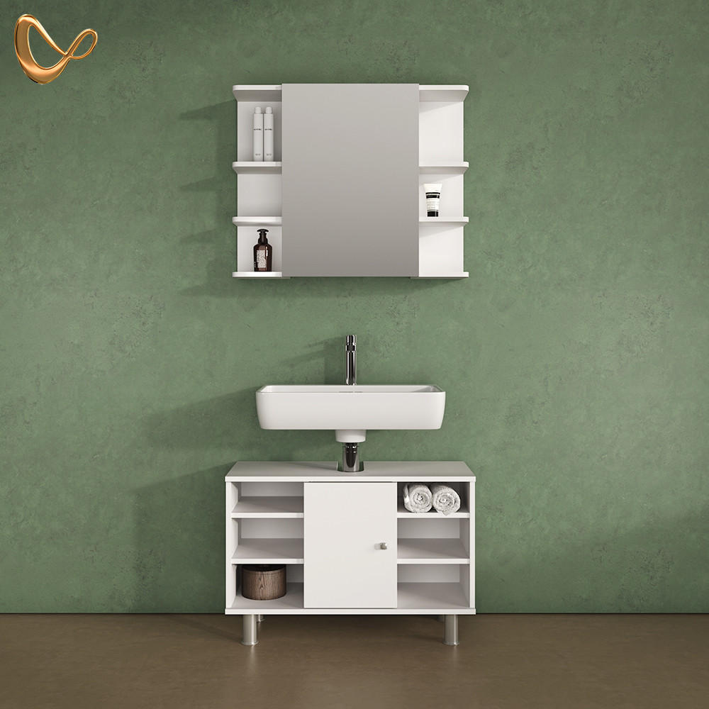 BADMÖBEL-SET Fucino Weiß 2 Teile, Unterschrank 80 cm - Weiß, Holzwerkstoff (80/64/32cm) - Livinity®