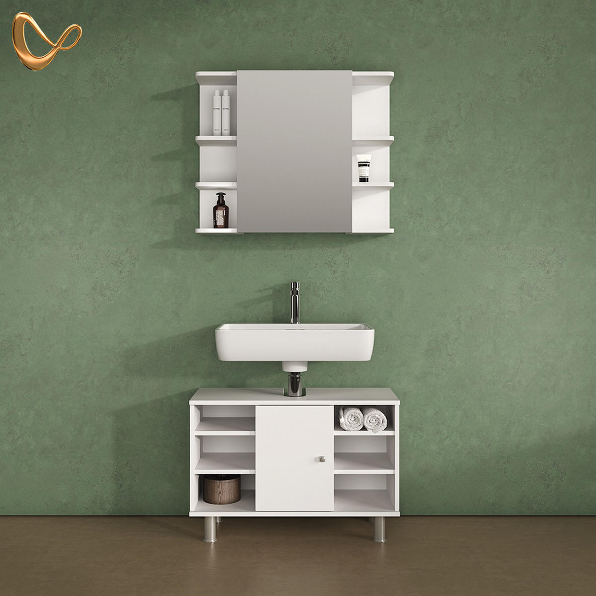 BADMÖBEL-SET Fucino Weiß 2 Teile, Unterschrank 80 cm - Weiß, Holzwerkstoff (80/64/32cm) - Livinity®