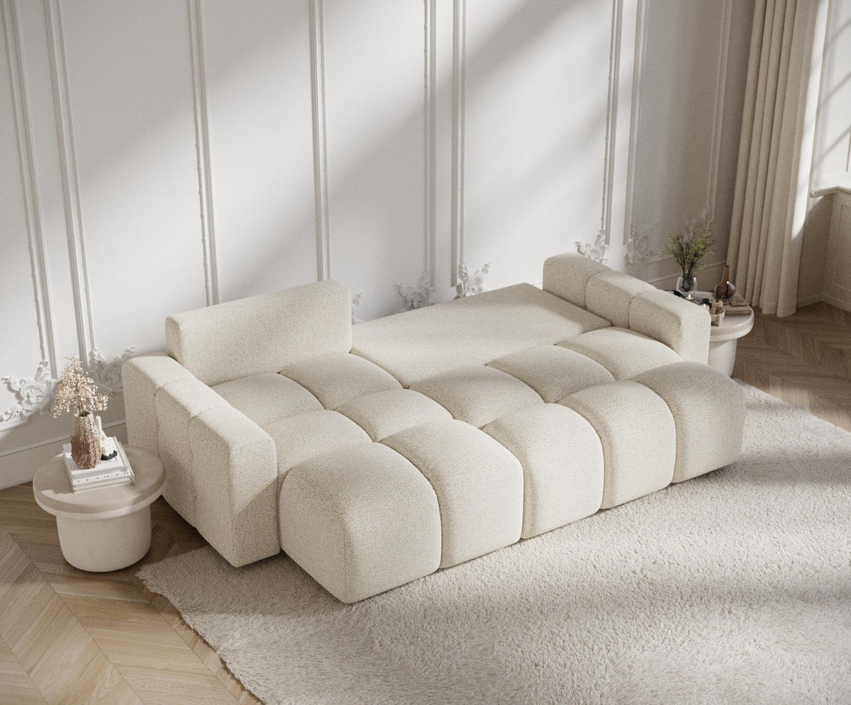 ECKSOFA MIT SCHLAFFUNKTION Ucci Creme Plüschstoff - Creme/Schwarz, Holz/Holzwerkstoff (233/142cm) - Maison de Reve