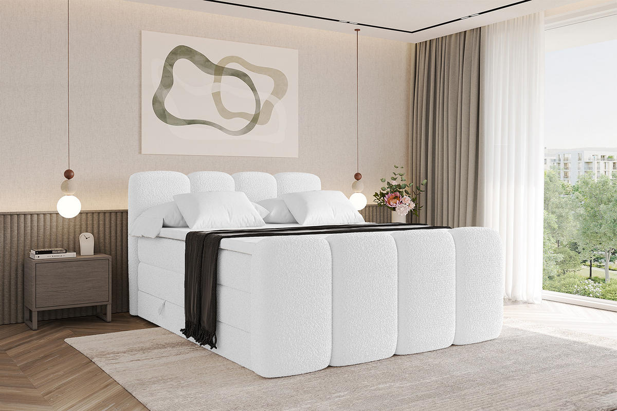 BOXBETT mit Matratze H3|H4 und Lattenrost - NINA-Z KING - 160x200 cm - Weiß - Weiß, Holzwerkstoff (160/200cm)