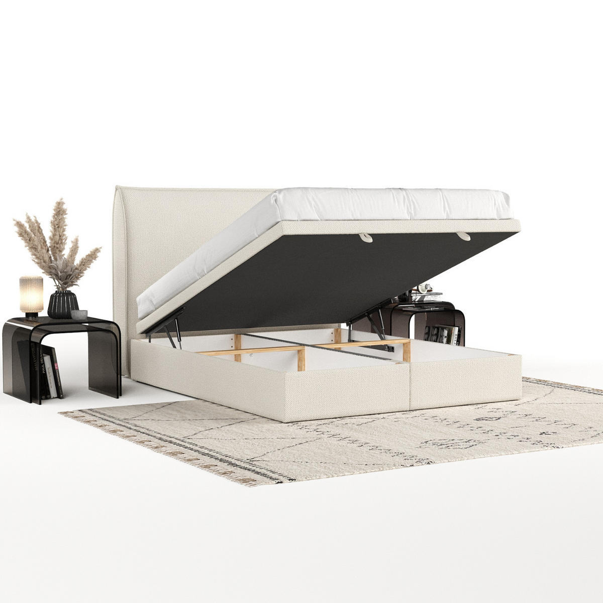 POLSTERBETT Tuvalu mit Stauraum 140/200 cm Hellbeige im Alta Stoff - Sandfarben/Schwarz, Holz/Holzwerkstoff (140/200cm) - AltaBeds