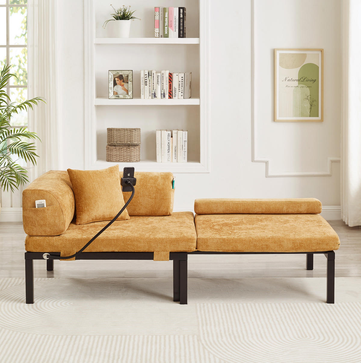SCHLAFSOFA mit ausziehbarer Einzelliegefunktion und platzsparendem Design, Gelb - Gelb, Textil (176/64/81cm) - Redom