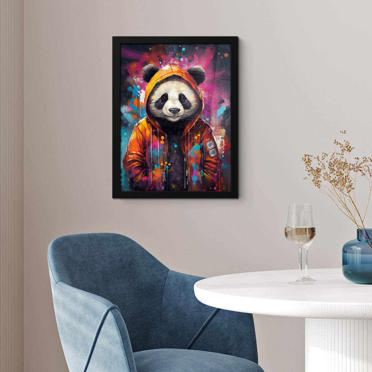 GERAHMTES BILD Panda - Jacke - Graffiti - Orange 30x40 cm - Orange, Papier (30/40cm) - MuchoWow