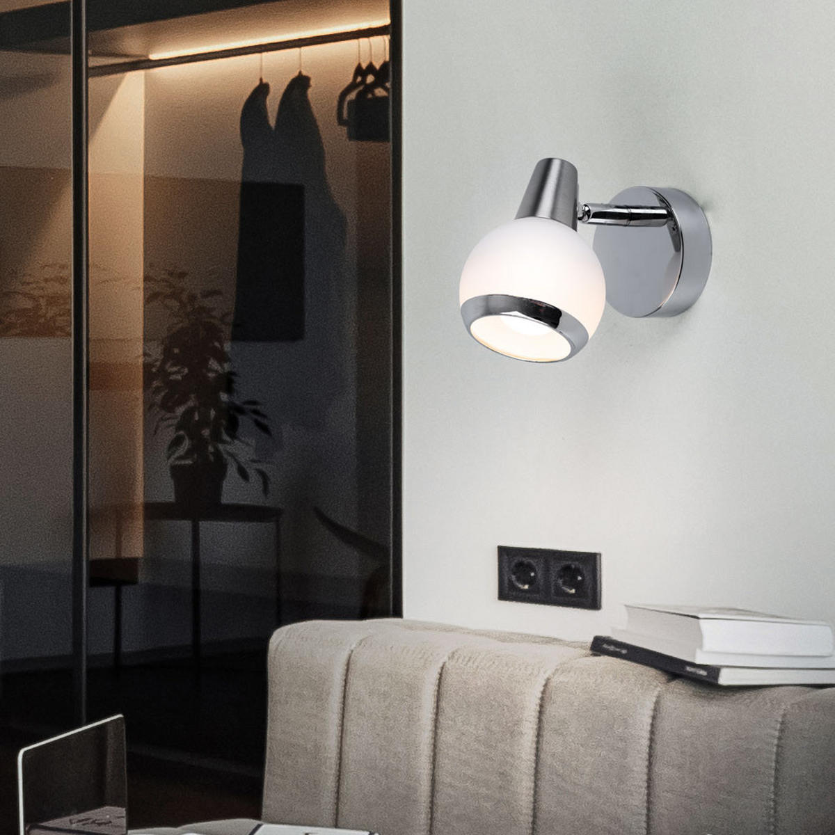 LED WANDLEUCHTE KARDE Chrom Silber - Silberfarben, Glas (8/11.5/12.5cm) - Globo Lighting