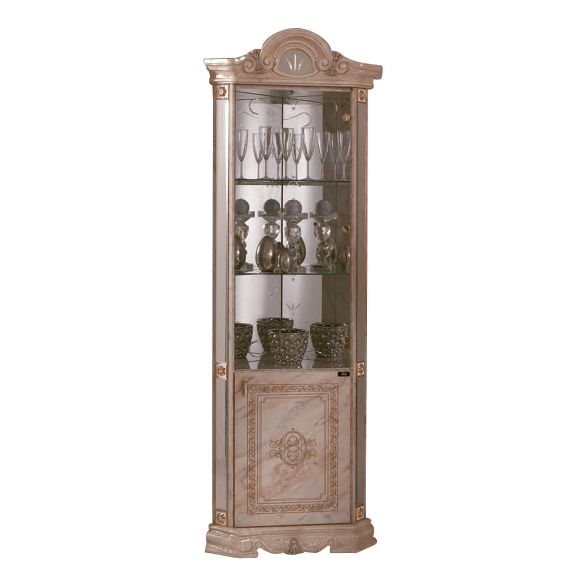 ECKVITRINE BELLA in Beige/Gold 2-Türig - Beige/Goldfarben, Glas/Holzwerkstoff (64/207/45cm) - Interdesign24