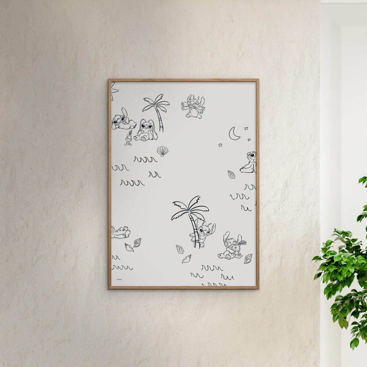 POSTER mit Rahmen Disney - Disney - Stitch Island Pattern - Eichefarben/Beige, Holz/Papier (70/100cm) - Poster&Frame