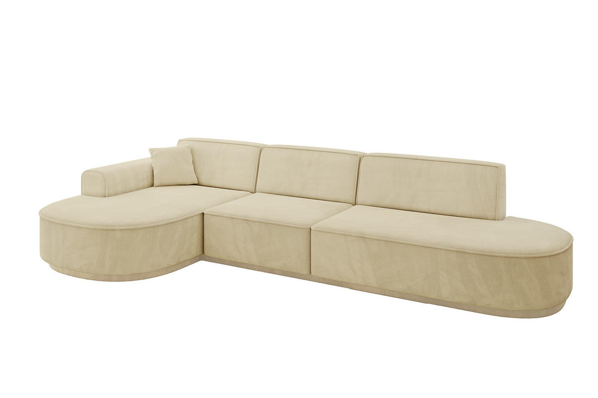 ECKSOFA Ottomane Links MARI-L2-v3 - 328x171x83 cm Beige Velours - Beige/Schwarz, Holzwerkstoff/Kunststoff (328/171cm) - ALTDECOR