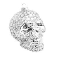 CHRISTBAUMSCHMUCK Totenkopf mit Strasssteinen Silberfarbig 9cm (Glas / 1 Stk.) - Silberfarben, Glas (7/9/8cm) - Krebs Glas Lauscha