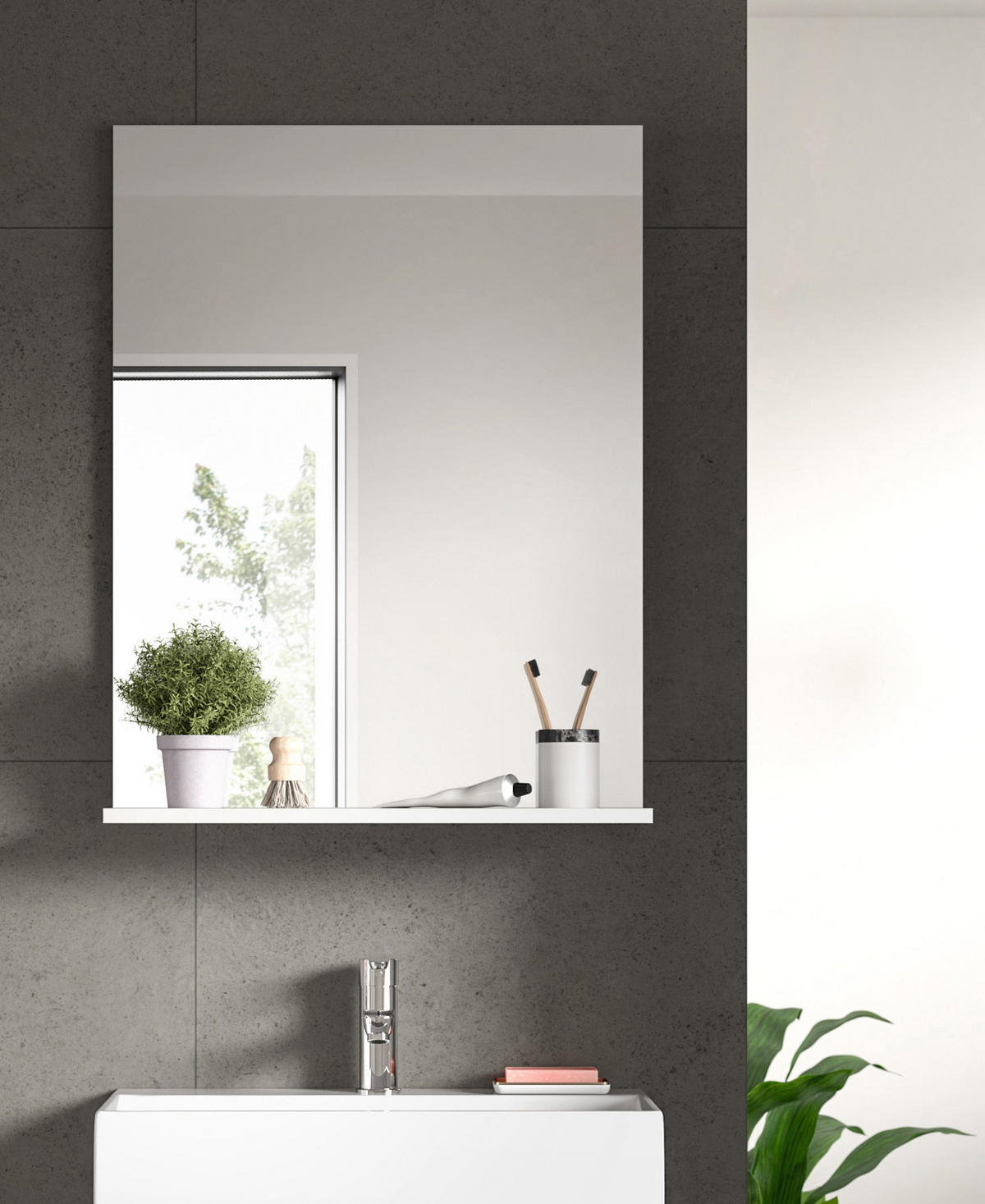 SPIEGEL weiß 60 x 79 cm, Wandspiegel mit Ablage - Weiß Hochglanz, Holzwerkstoff (60/79/18cm) - Inn.Furn
