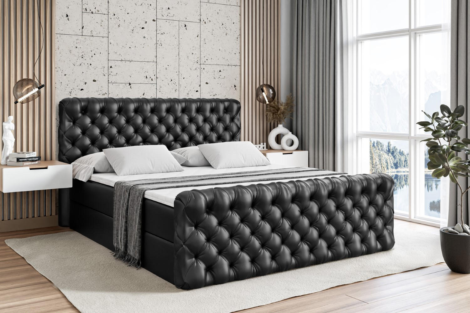 BOXBETT BOXI8-Z - 160x200 cm - H3 - Schwarz Hochglanz - Schwarz Hochglanz, Holzwerkstoff (160/200cm) - ALTDECOR