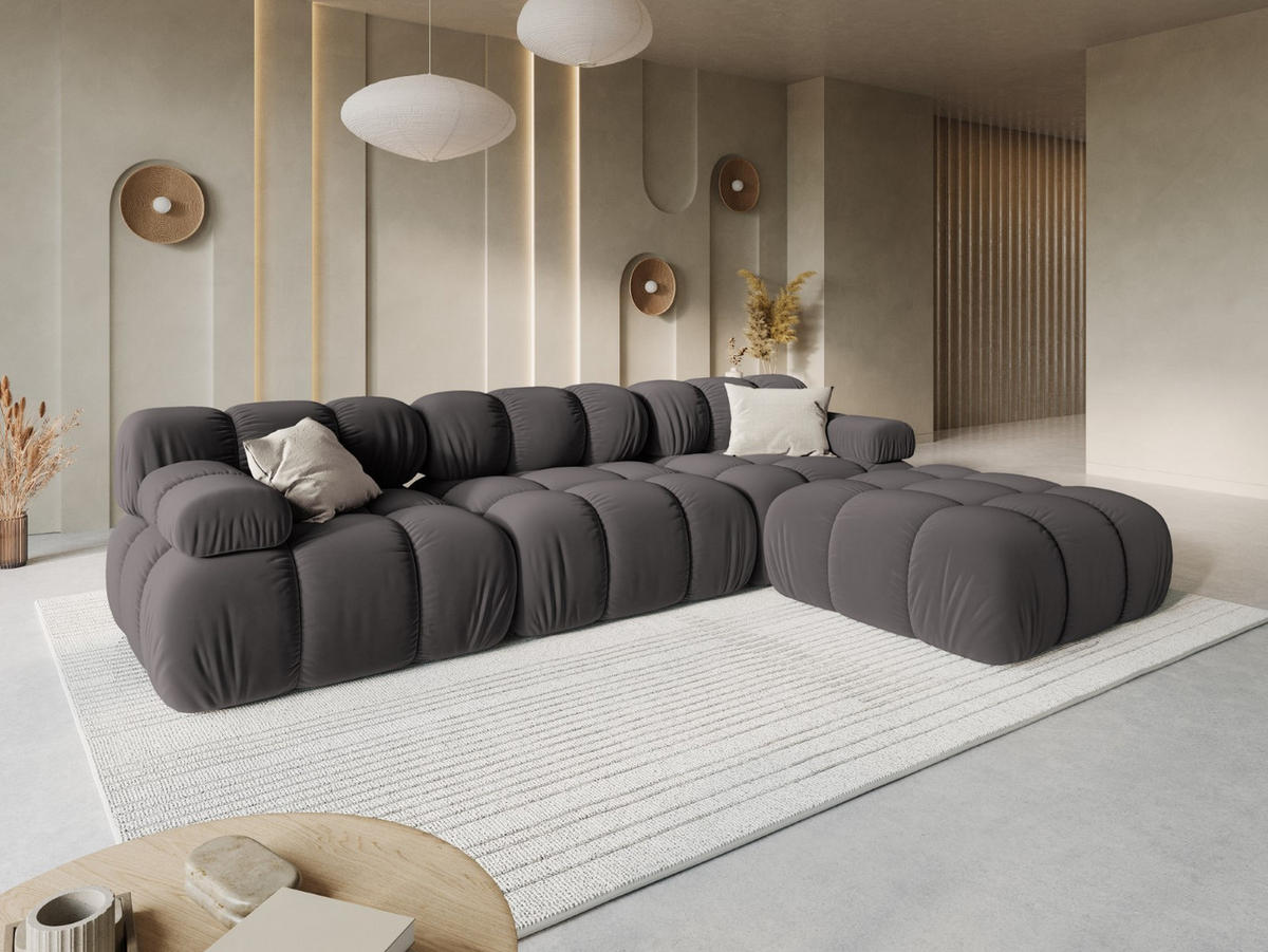 MODULARES-SOFA Bellis aus Samt dunkelgrau 3 Sitzplätze - Dunkelgrau, Textil (94/63/282cm) - Micadoni