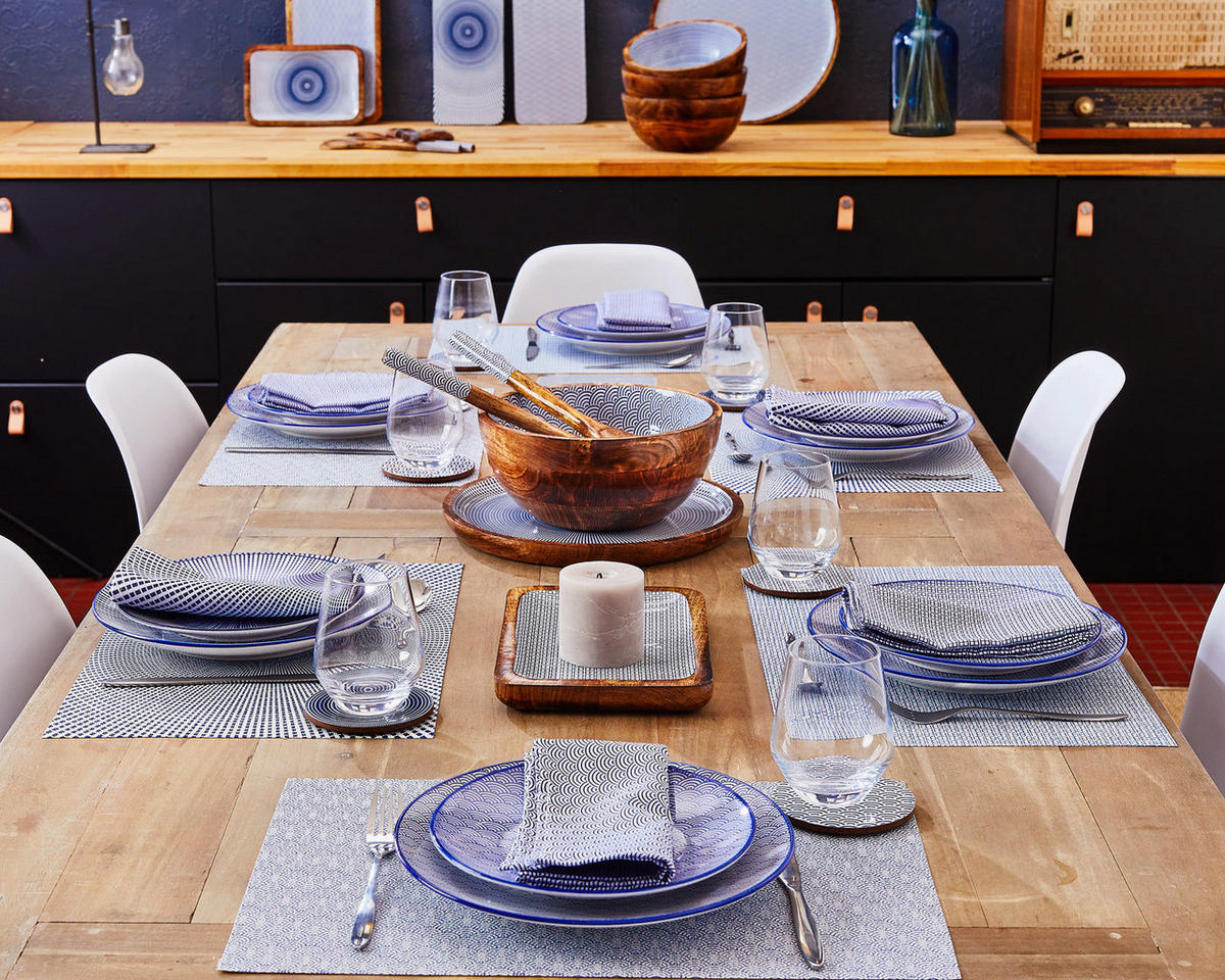 KOMPLETTSERVICE Pattern - 42er-Set - Dunkelblau - Blau, Keramik (1/1/1cm) - Björn